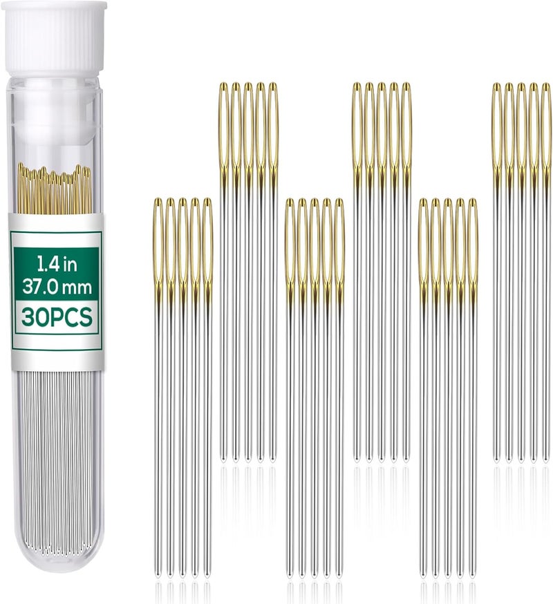 FTEVEN 30PCS Cross Stitch Needles, Size 24 Stainless Steel Embroidery Needles, Large Eye Hand Sewing Needles Blunt Golden Color with Box for Hand Sewing, Cross Stitching - Image 1